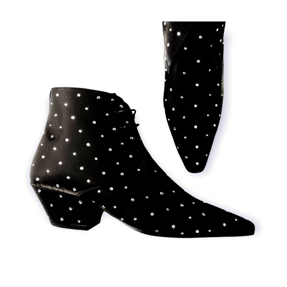 Saint Laurent Belle Crystal Ankle Boot Black Satin 36 NIB